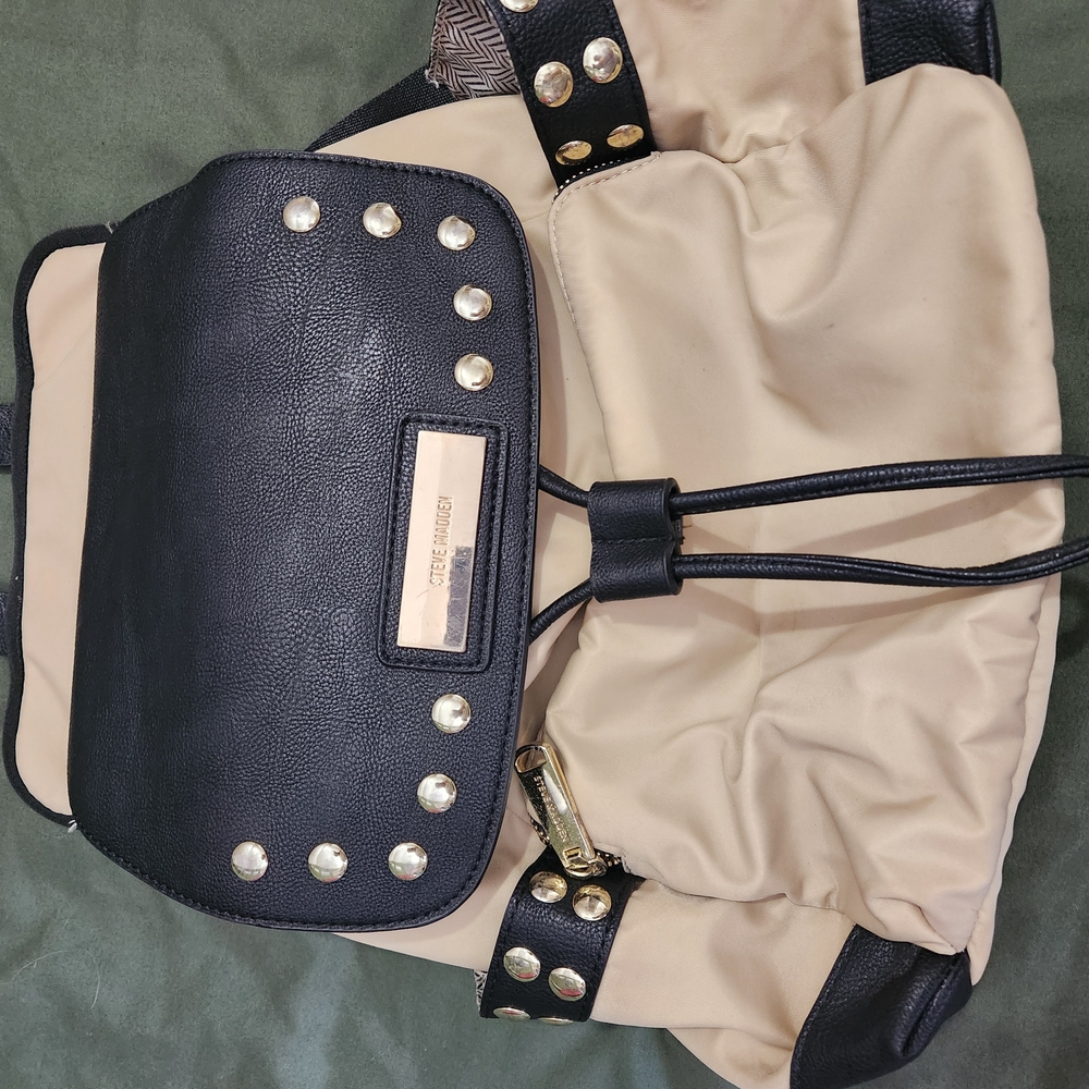 Chic Black and Cream Studded Women's Bag